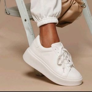 NBW White Chunky Pleather Sneakers